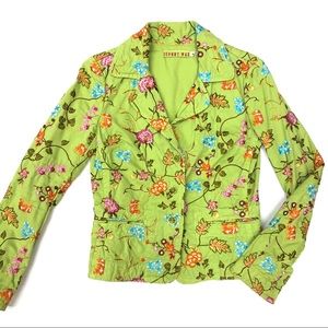 Johnny Was Lime Green Floral Embroidered Jacket